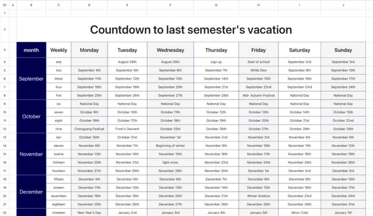 Last semester's holiday countdown 1